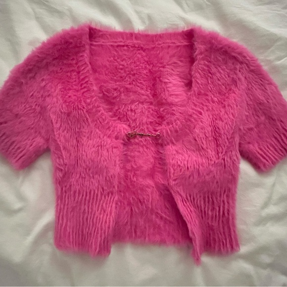 Jacquemus La Maille Neve Cropped Brushed Knitted Cardigan Pink - Picture 3 of 5